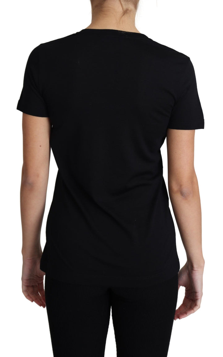 Elegant round-neck T-shirt made of black wool