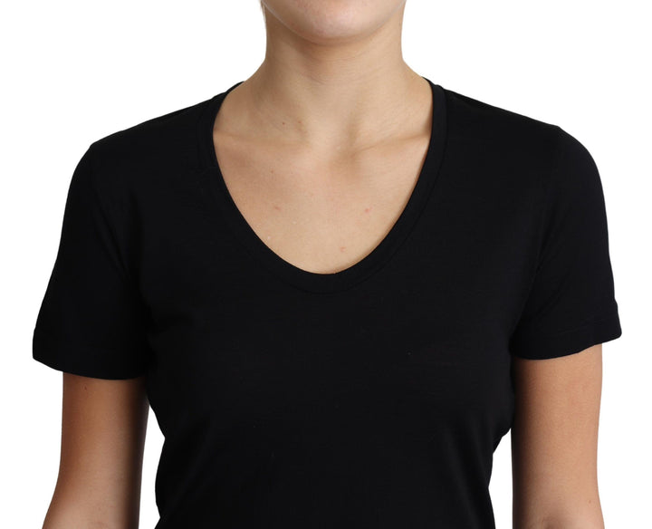 Elegant round-neck T-shirt made of black wool