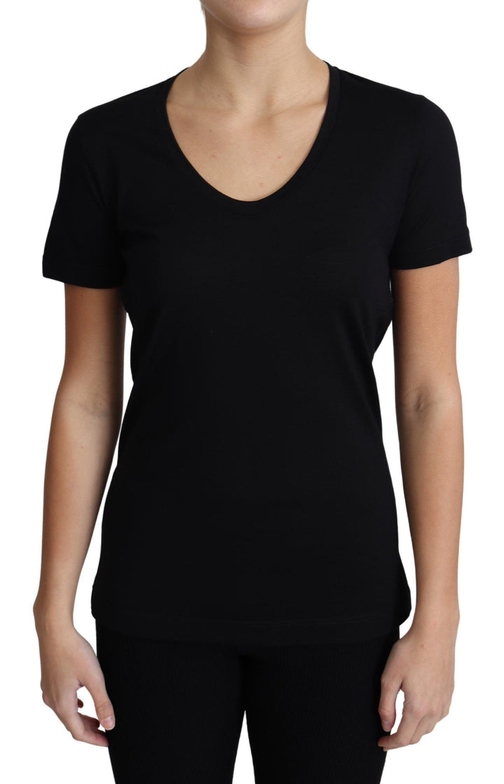 Elegant round-neck T-shirt made of black wool