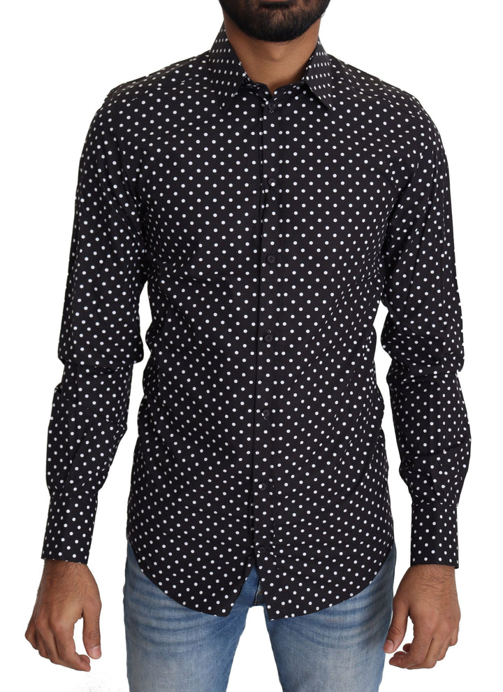 Schwarz Weiß Polka Dots Freizeithemd