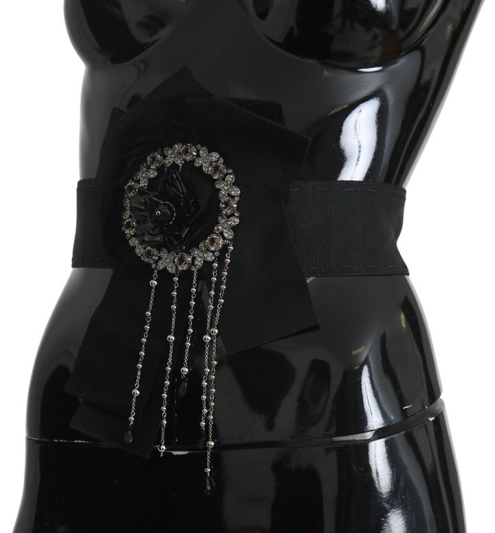 Elegant black crystal waist belt