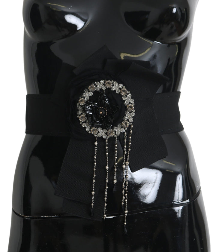 Elegant black crystal waist belt