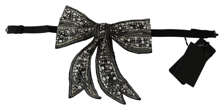 Silver silk crystal bow tie