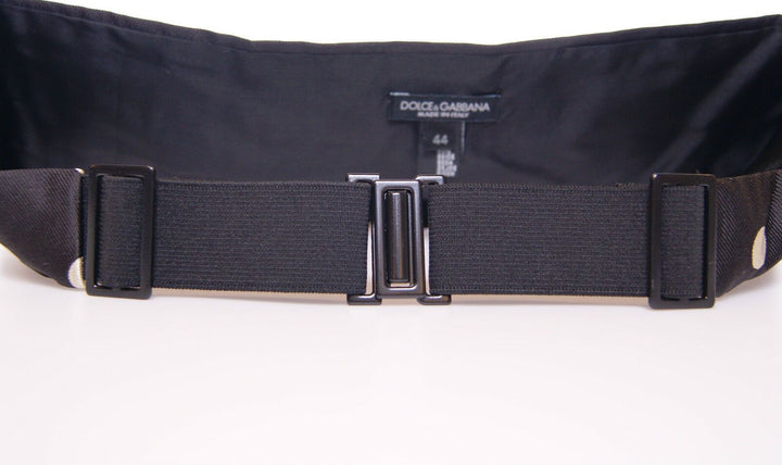 Elegant cummerbund made of black silk with polka dot