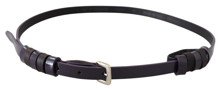 Chic black leather belt with chrome-plated, silver-colored buckle