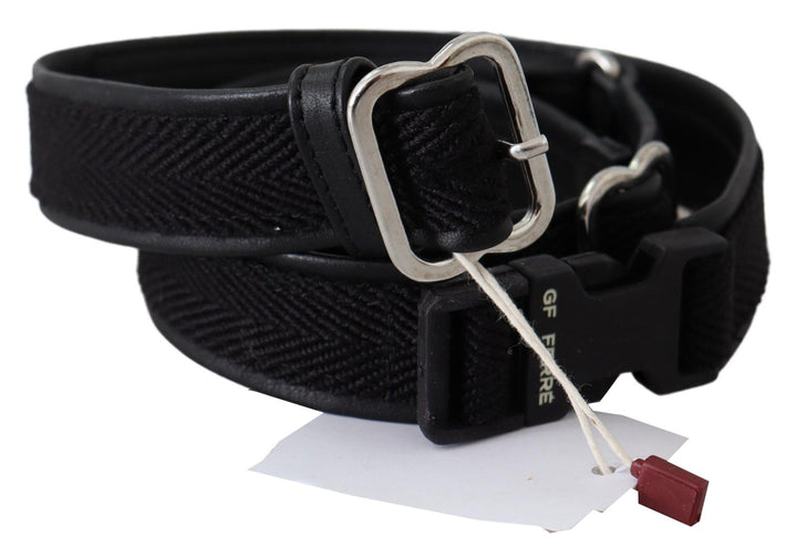 Chic black leather waist belt with chrome buckle