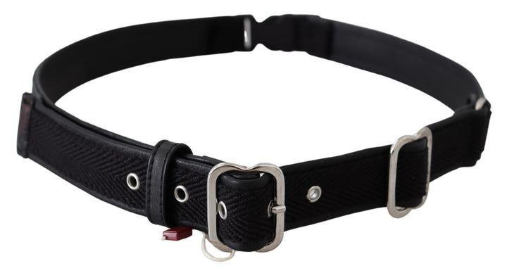 Chic black leather waist belt with chrome buckle