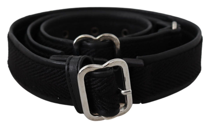 Chic black leather waist belt with chrome buckle