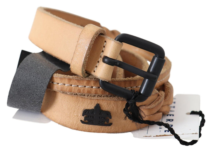 Hellbrauner schmaler Ledergürtel mit schwarzer Logoschnalle Gürtel