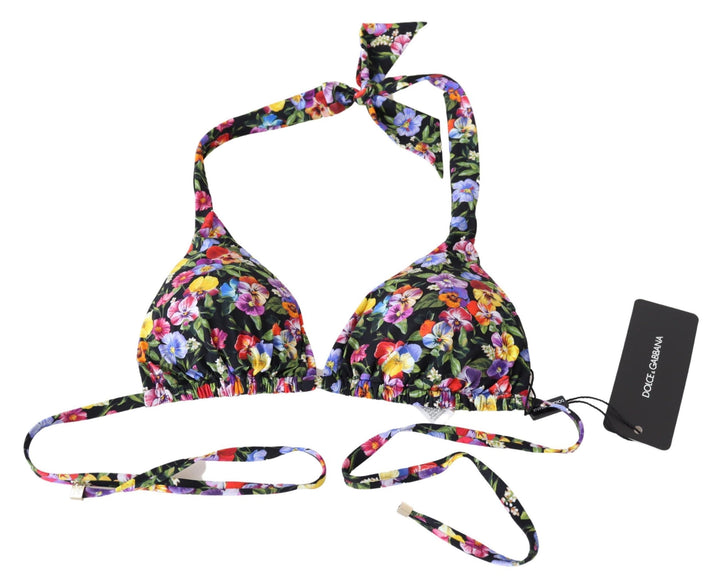 Schwarzer Blumendruck Badeanzug Beachwear Bikinioberteile
