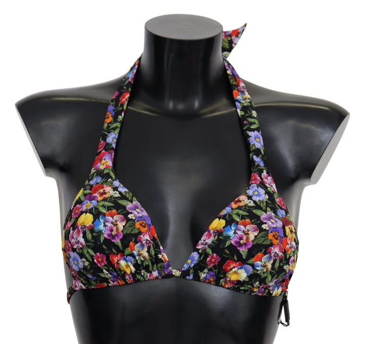 Schwarzer Blumendruck Badeanzug Beachwear Bikinioberteile