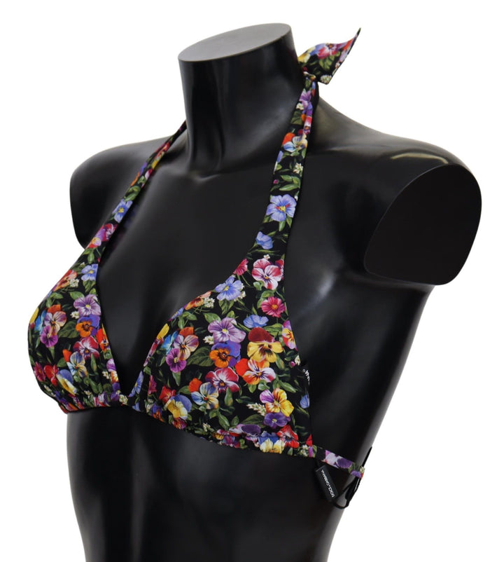 Schwarzer Blumendruck Badeanzug Beachwear Bikinioberteile