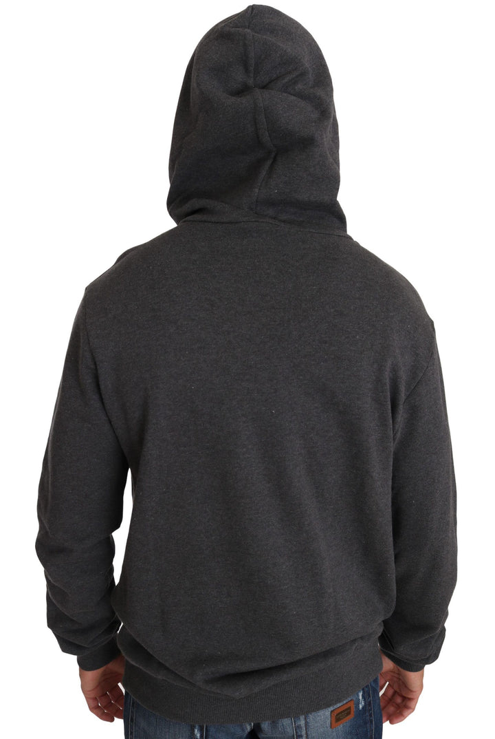 Grauer Pullover mit Kapuze und rotem Kristallherz Gun