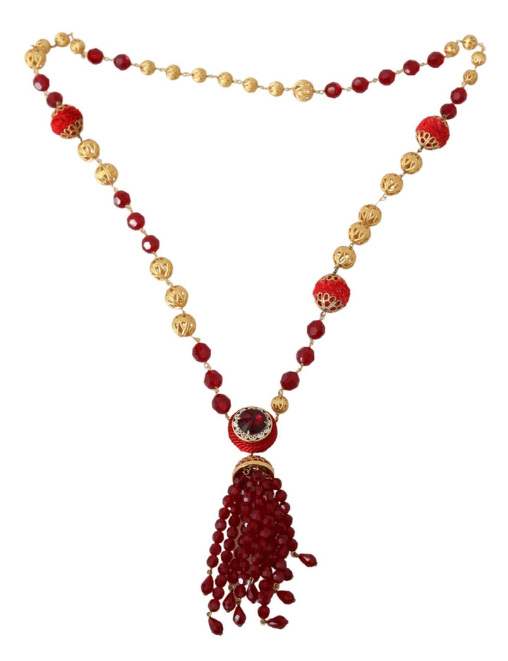 Elegant necklace with gold-plated red crystal