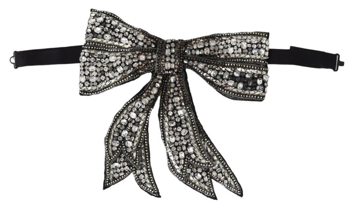 Silk bow tie with crystal decoration - Silver elegance