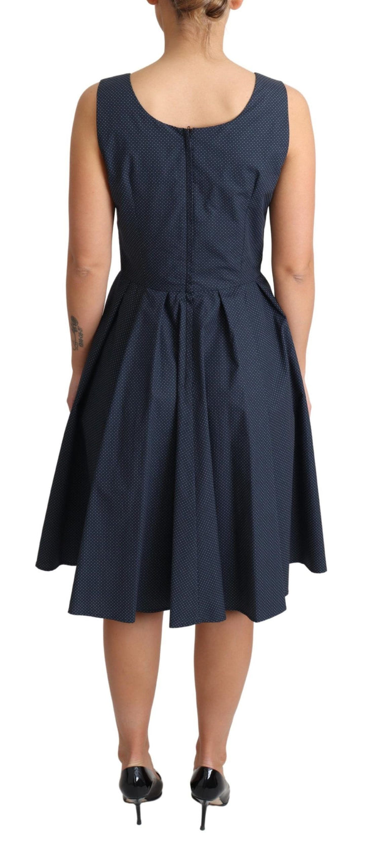 Blaues gepunktetes A-Linien-Kleid aus Baumwolle