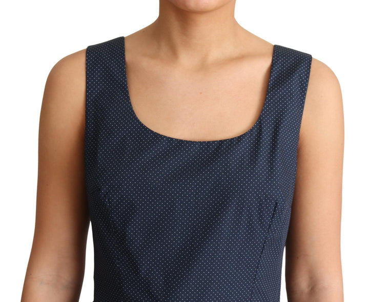 Blaues gepunktetes A-Linien-Kleid aus Baumwolle