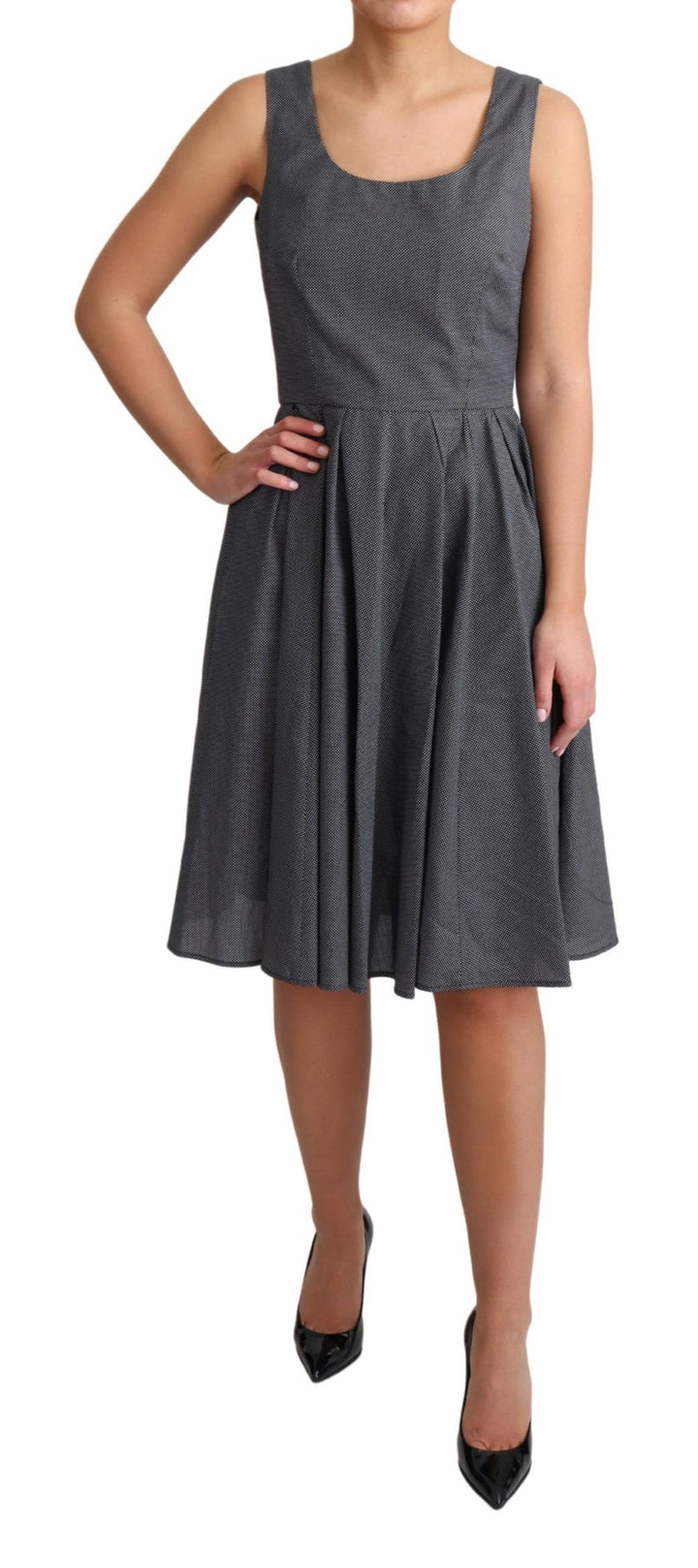 Elegant sleeveless polka dot A-line dress