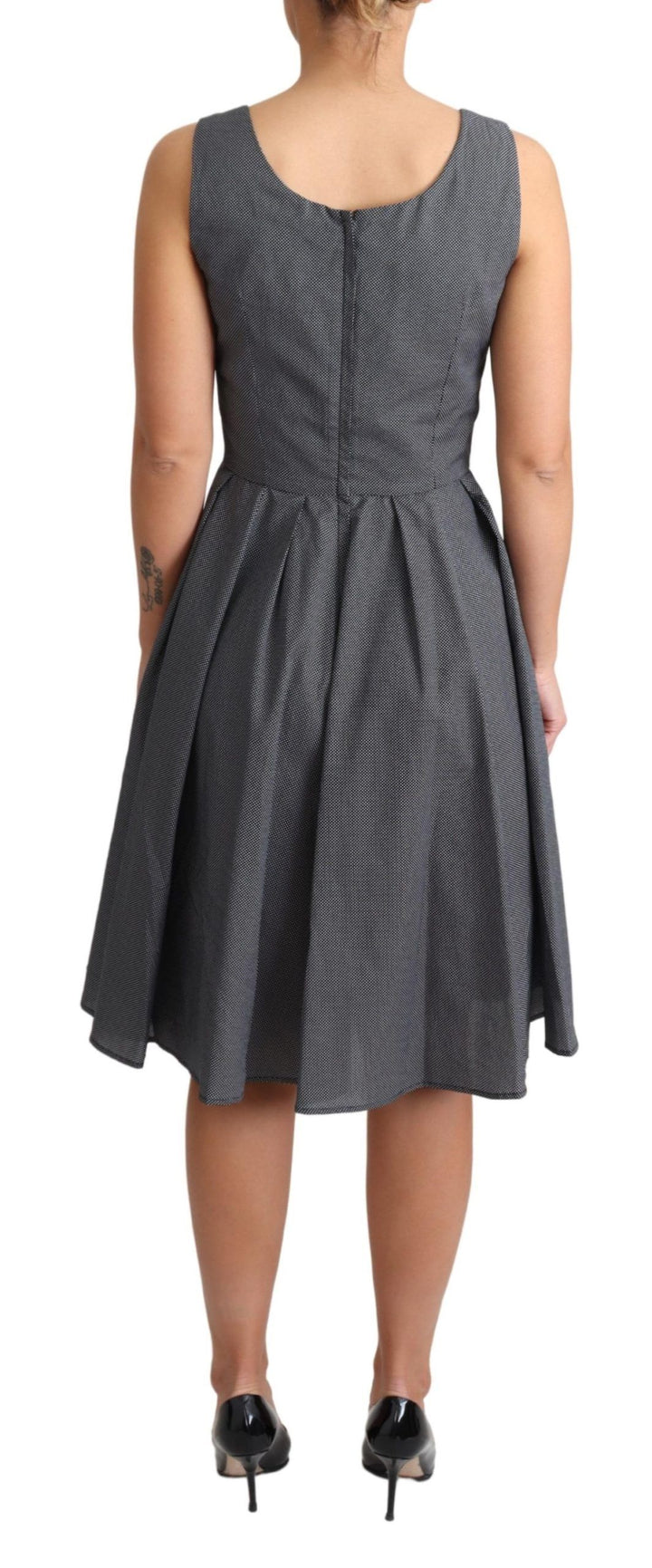 Elegant sleeveless polka dot A-line dress