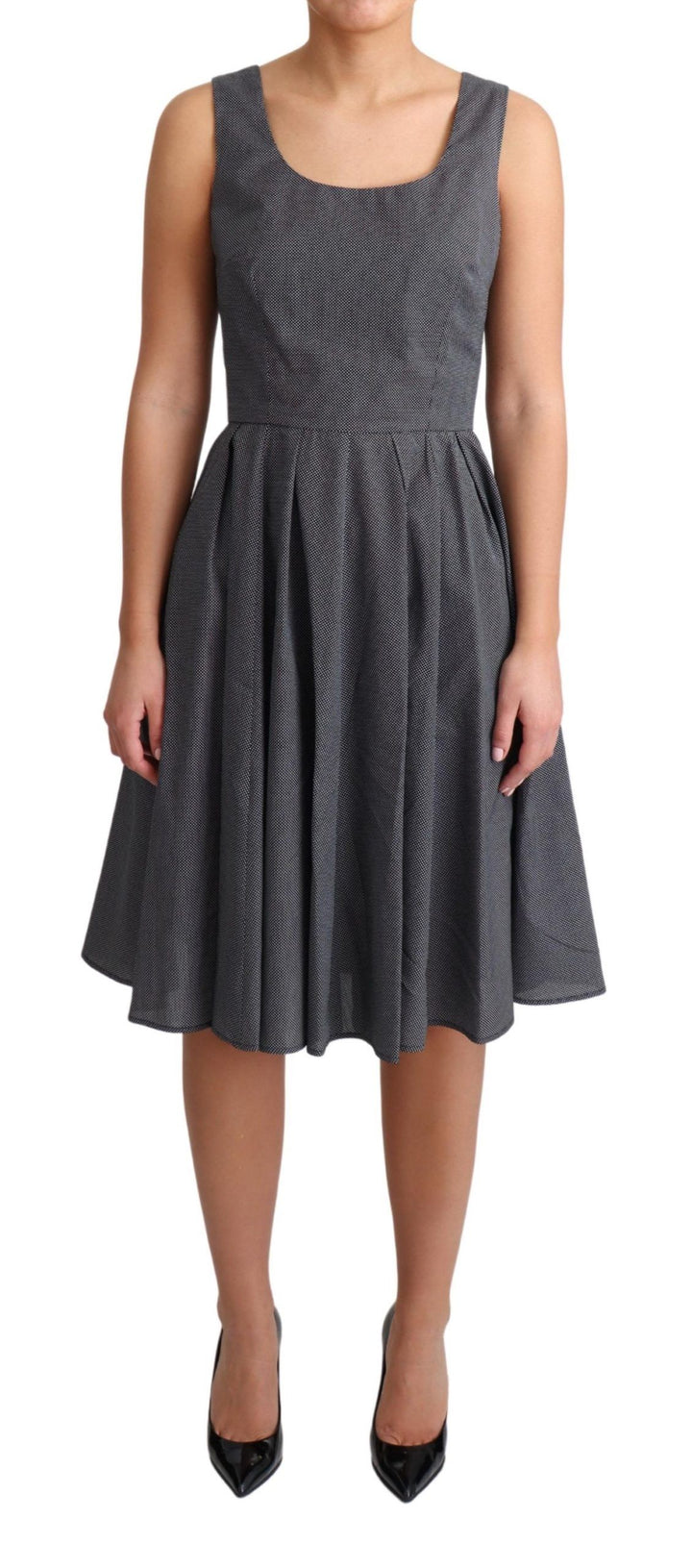 Elegant sleeveless polka dot A-line dress
