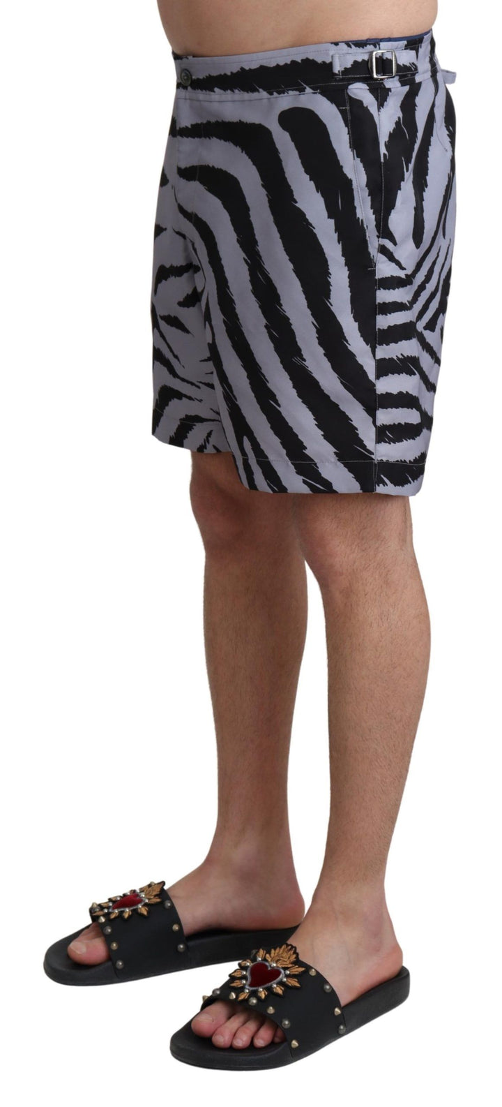 Graue Beachwear-Shorts mit Zebradruck