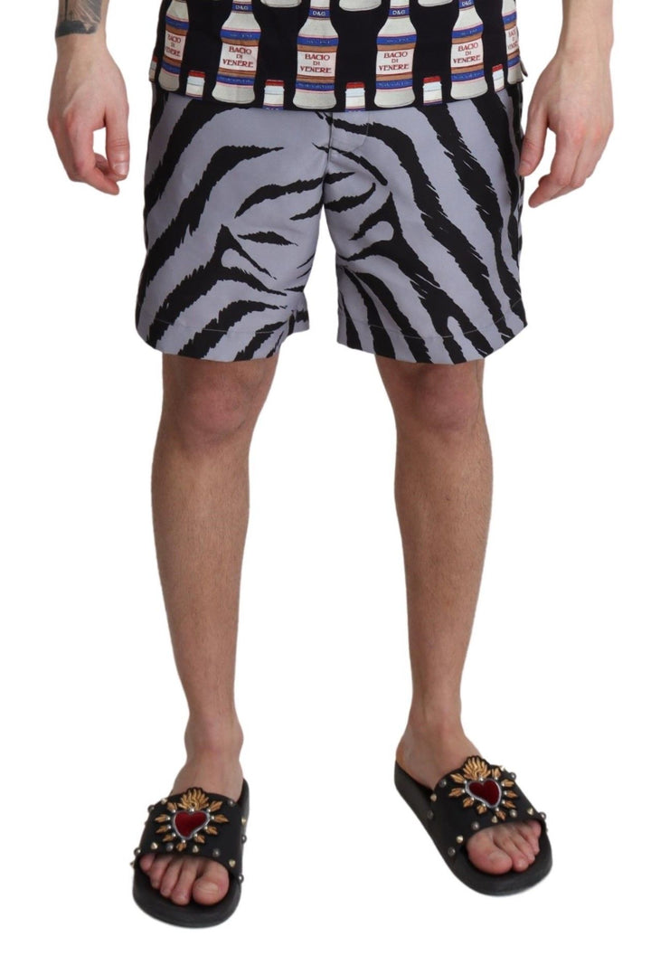 Graue Beachwear-Shorts mit Zebradruck
