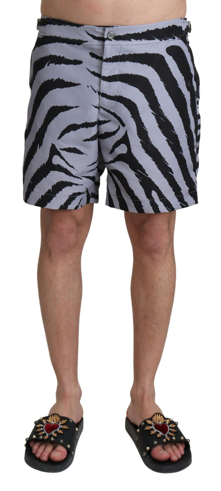 Graue Beachwear-Shorts mit Zebradruck