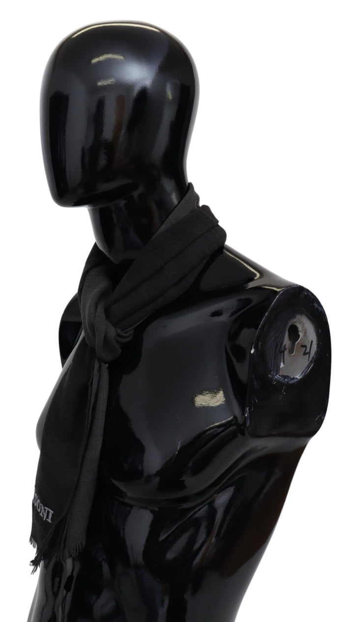 Grauer Wolle Unisex Hals Wrap Schal Fransen Logo Schal