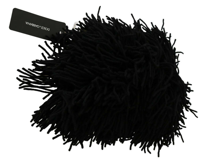 Schwarz-weiß gestrickte Kaschmir-Mütze mit Tiermotiv