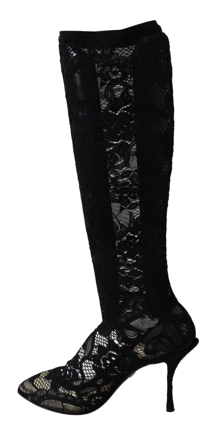 Schwarz Taormina Spitze Socken Stiefel Schuhe Pumps