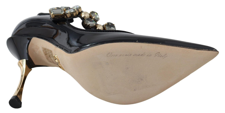 Schwarz Leder Kristall Schuhe Mary Jane Pumps