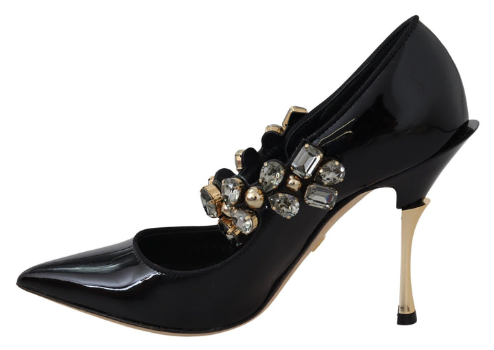 Schwarz Leder Kristall Schuhe Mary Jane Pumps