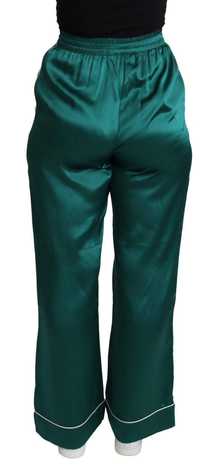 Grüne Pyjamahose mit hoher Taille Seidenhose