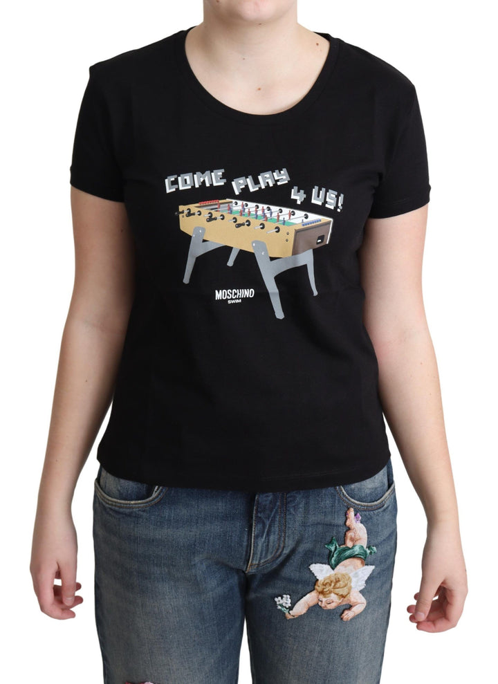 Chic black cotton T-shirt with playful print
