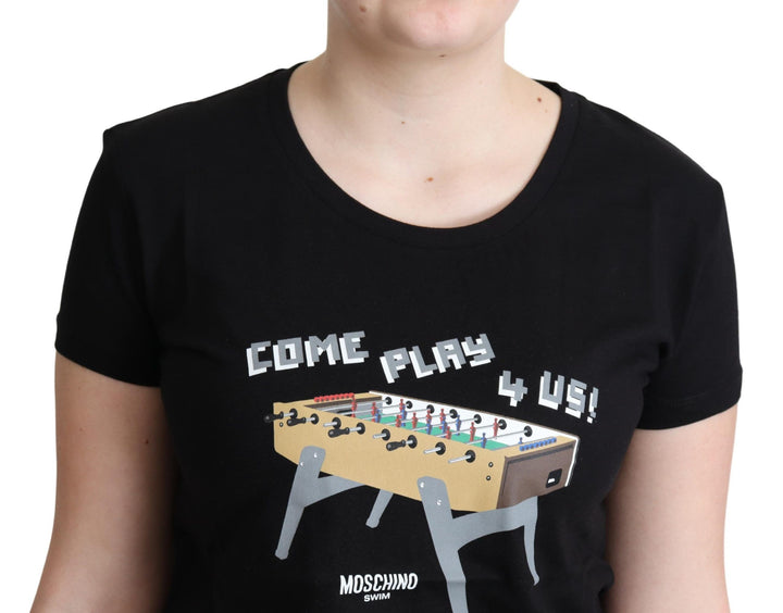 Chic black cotton T-shirt with playful print