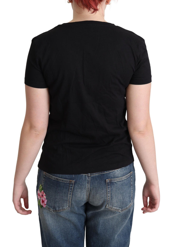Chic black cotton T-shirt with round neck