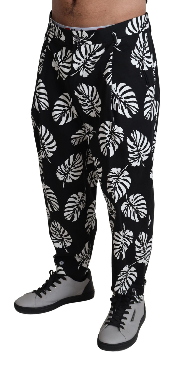 Elegant cotton trousers with palm leaf print