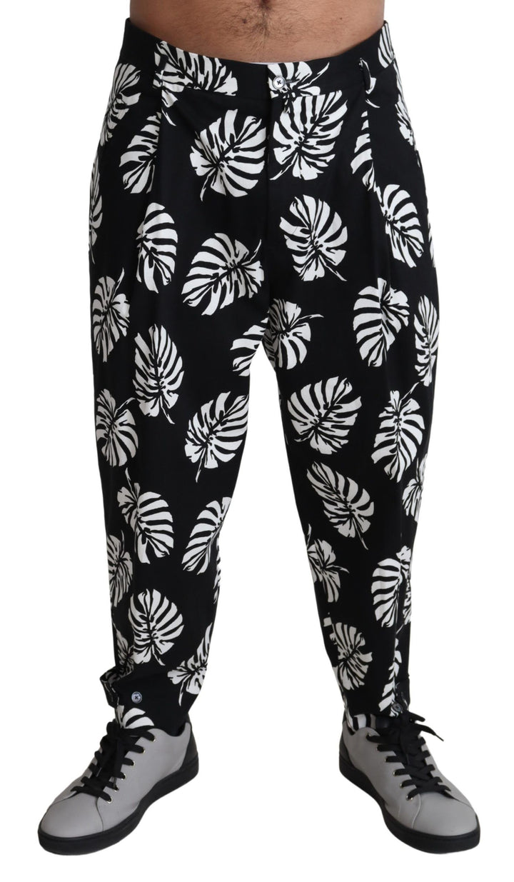 Elegant cotton trousers with palm leaf print