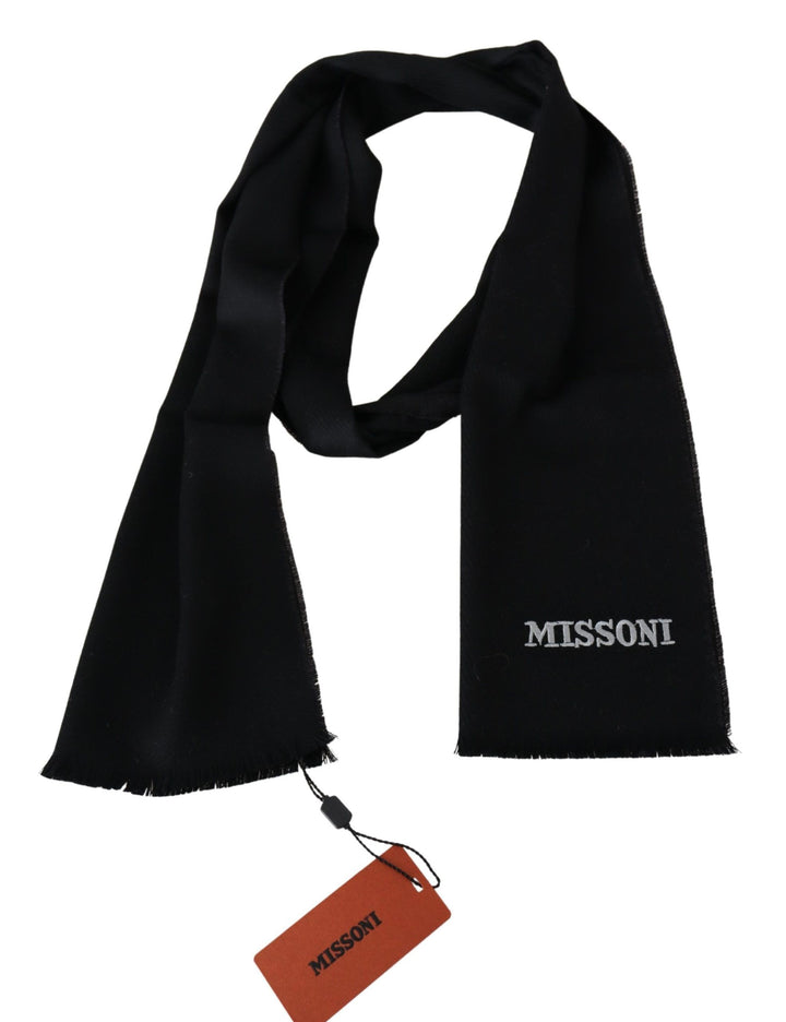 Schwarz 100% Wolle Unisex Hals Wrap Fransen Logo Schal