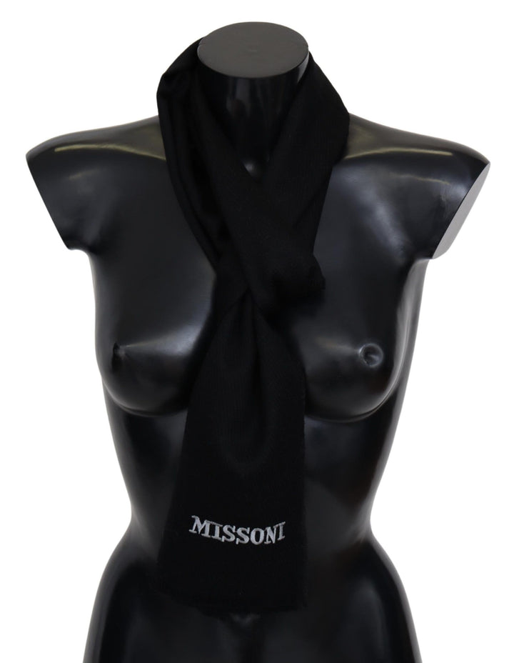 Schwarz 100% Wolle Unisex Hals Wrap Fransen Logo Schal