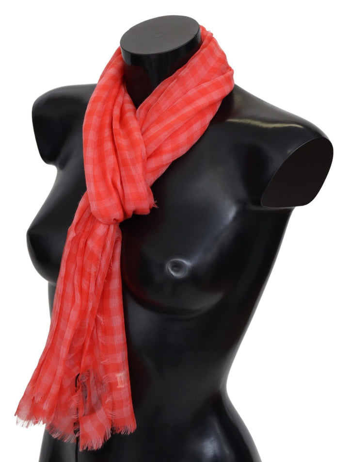 Orange kariertes Kaschmir Unisex-Wickeltuch mit Fransen