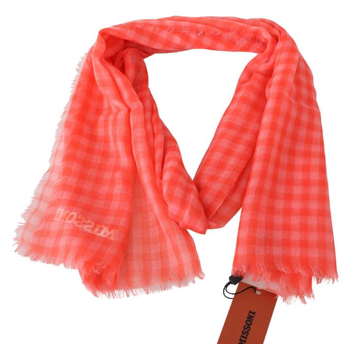 Orange kariertes Kaschmir Unisex-Wickeltuch mit Fransen