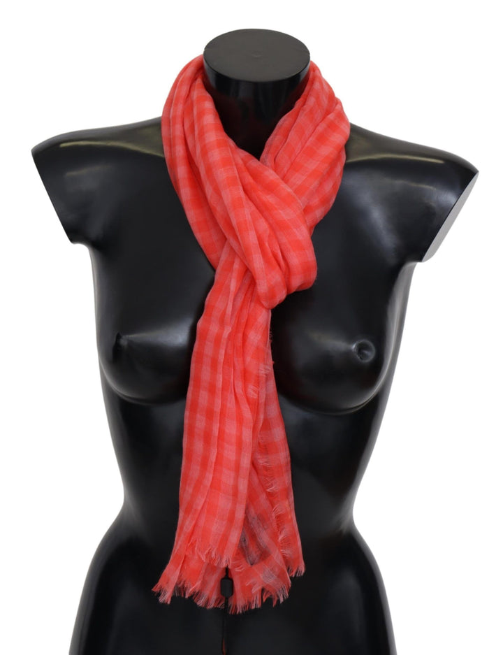 Orange kariertes Kaschmir Unisex-Wickeltuch mit Fransen