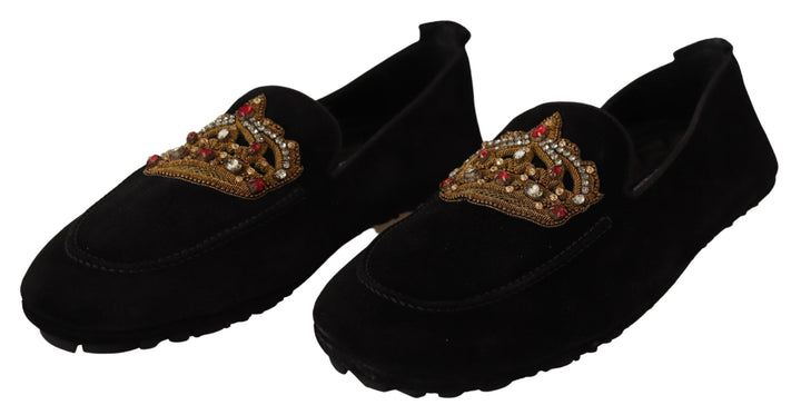 Elegant black leather slippers with gold embroidery