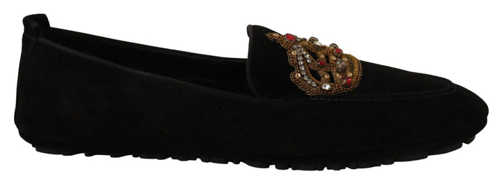 Elegant black leather slippers with gold embroidery