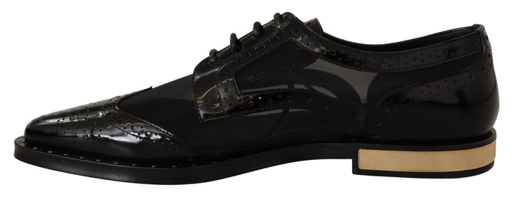 Schwarze Leder Broques Sheer Wingtip Schuhe