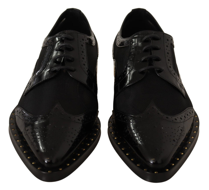 Schwarze Leder Broques Sheer Wingtip Schuhe