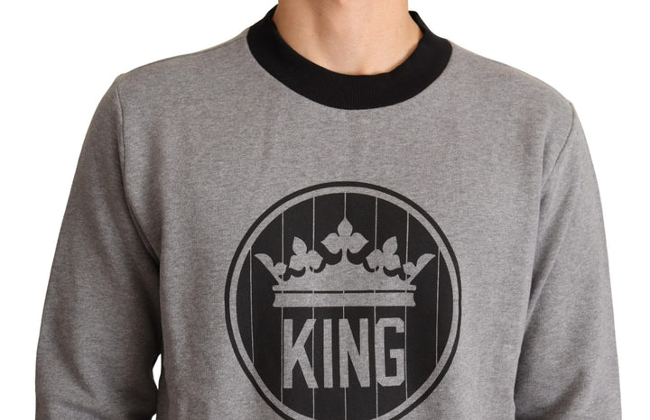 Elegant grey sweater with crown motif and round neck