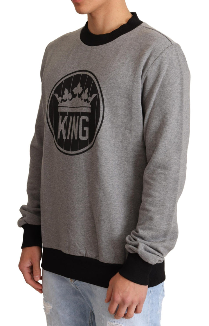 Elegant grey sweater with crown motif and round neck