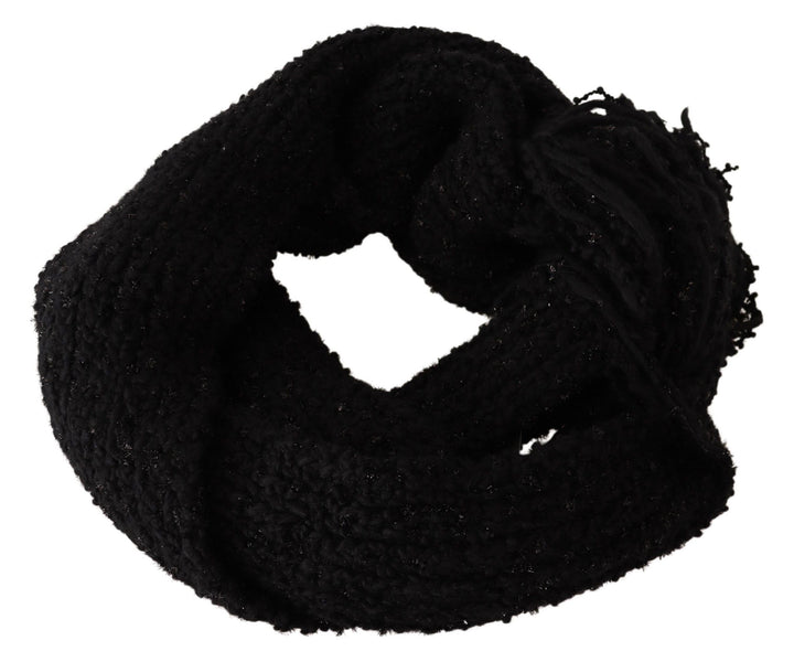 Elegant black designer scarf made of wool blend